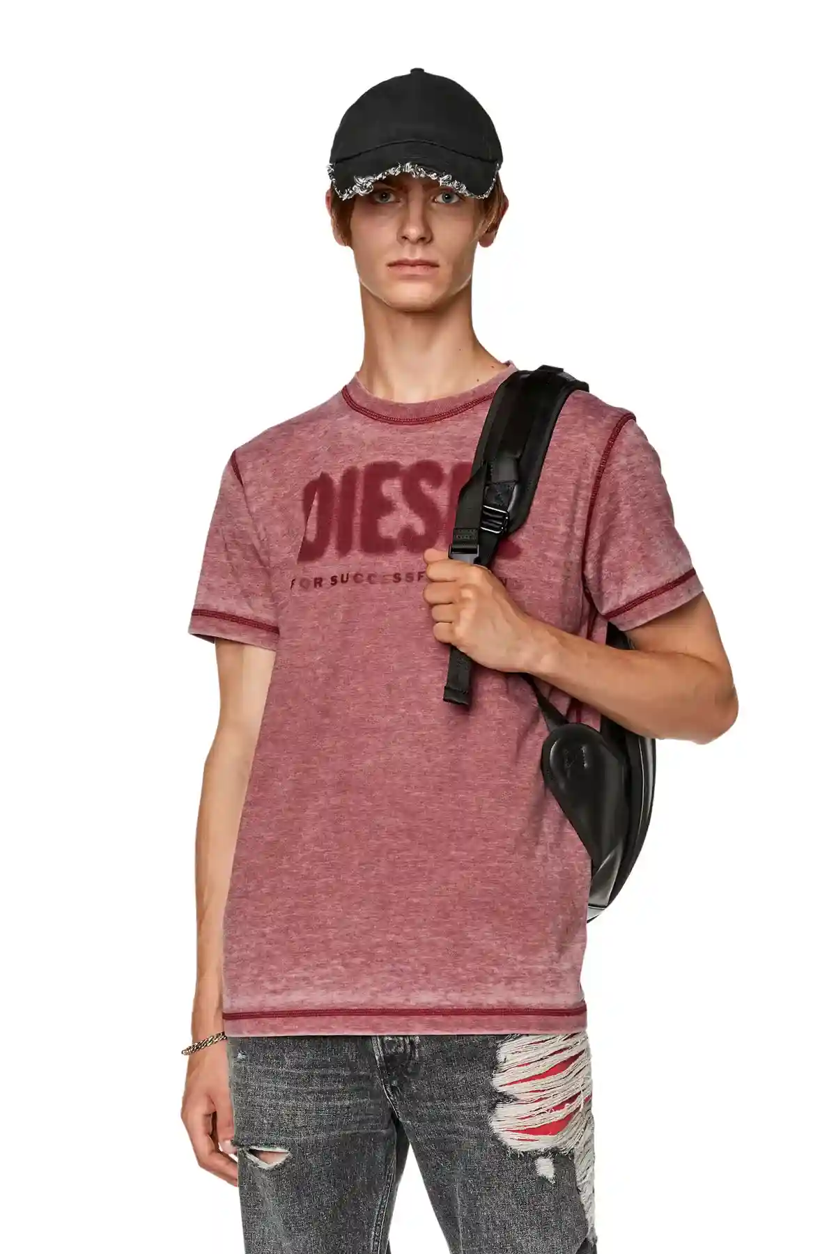 Red T-shirt with burn-out logo