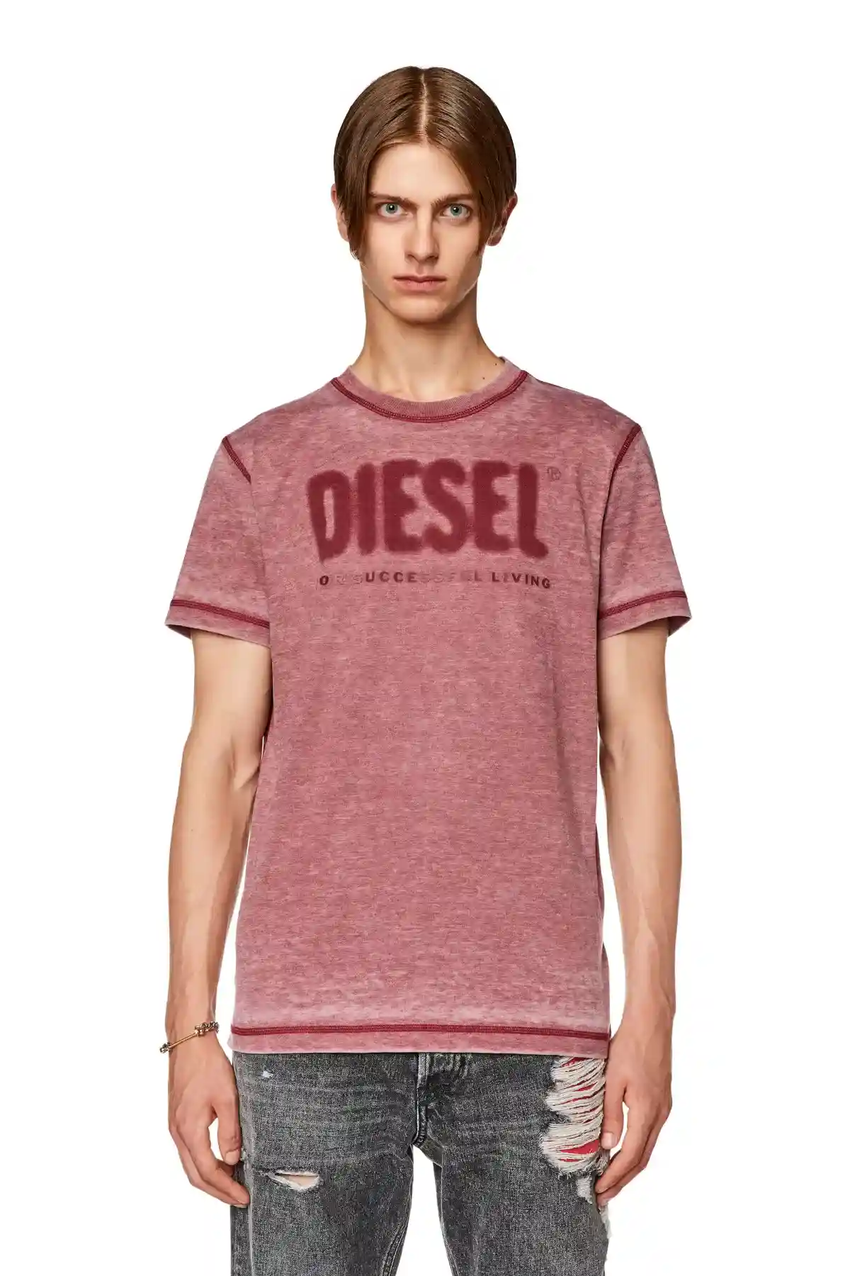 Red T-shirt with burn-out logo