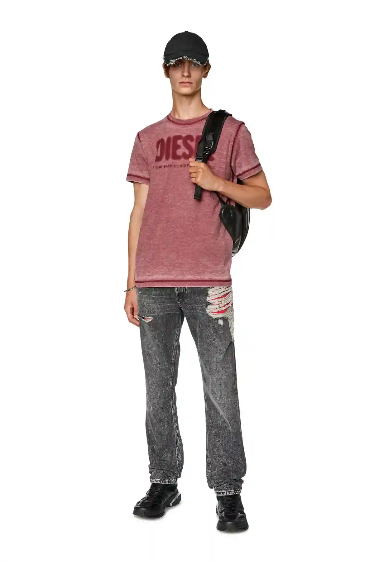 Red T-shirt with burn-out logo