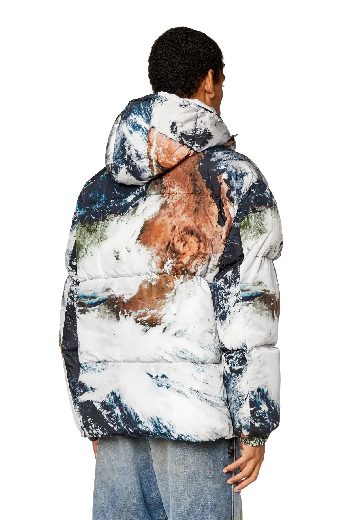 Multicolor Padded jacket with Planet print