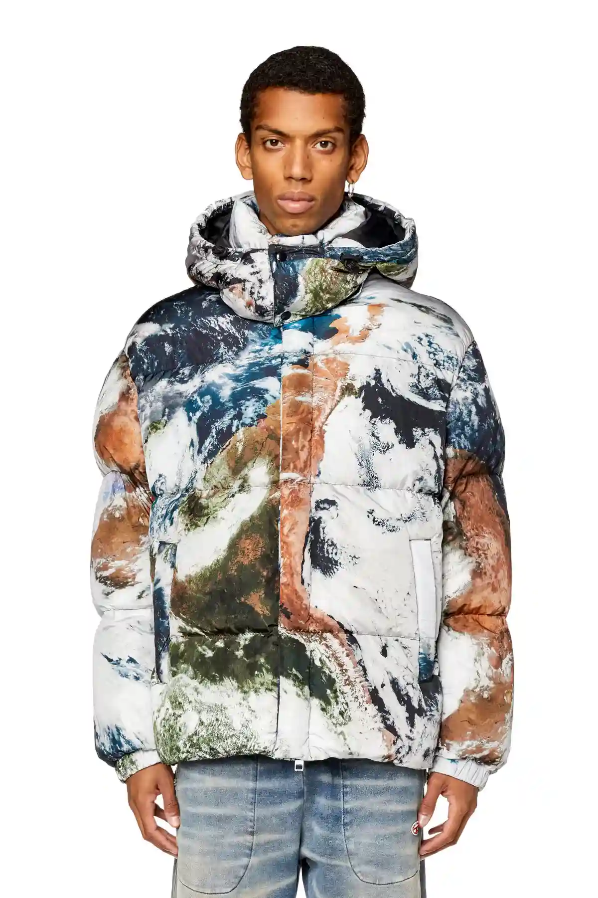 Multicolor Padded jacket with Planet print