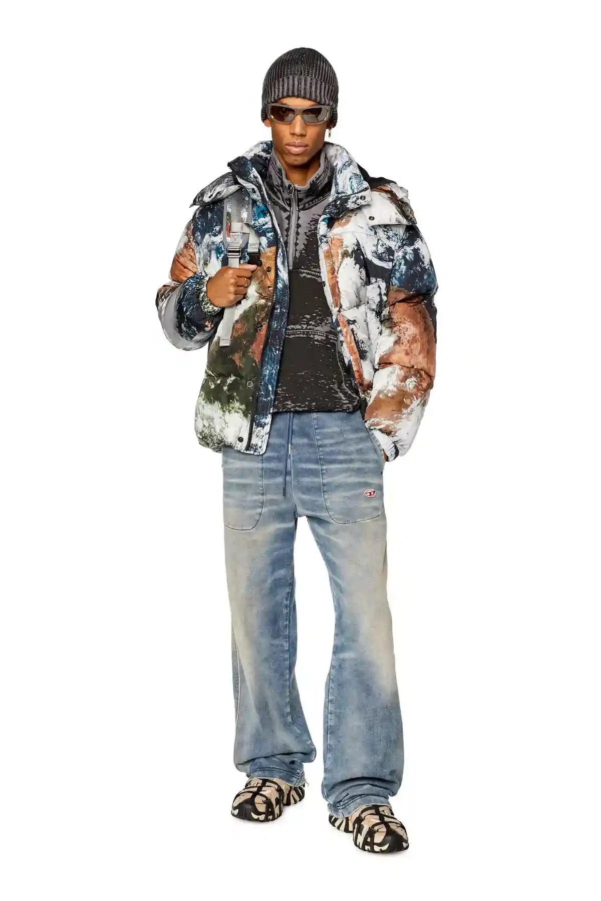 Multicolor Padded jacket with Planet print