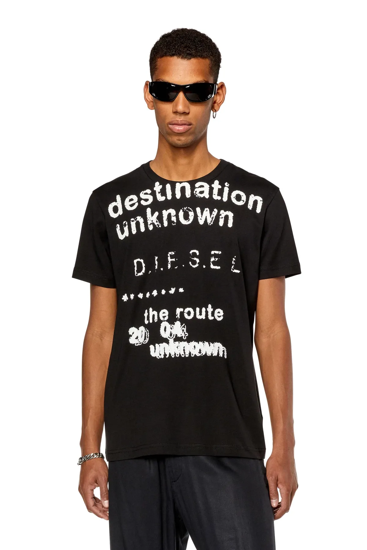 Black T-shirt with Destination Unknown print