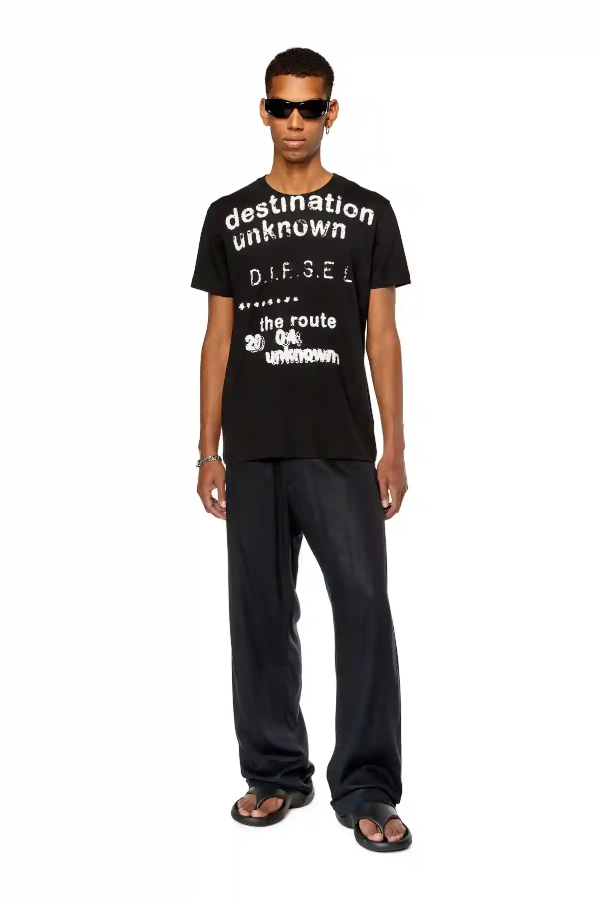 Black T-shirt with Destination Unknown print