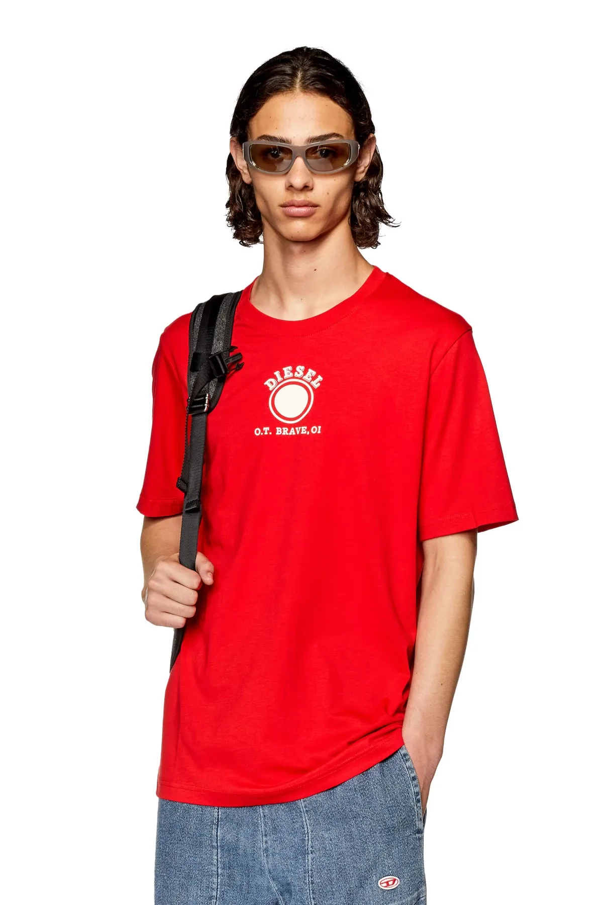 Red T-shirt with Diesel O.T. Brave prints