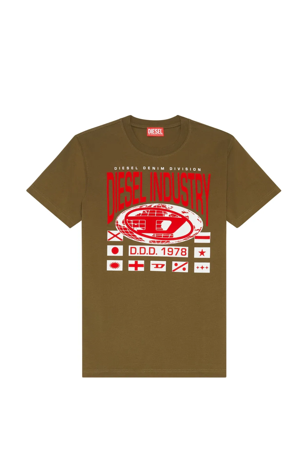 Green T-shirt with globe oval D print