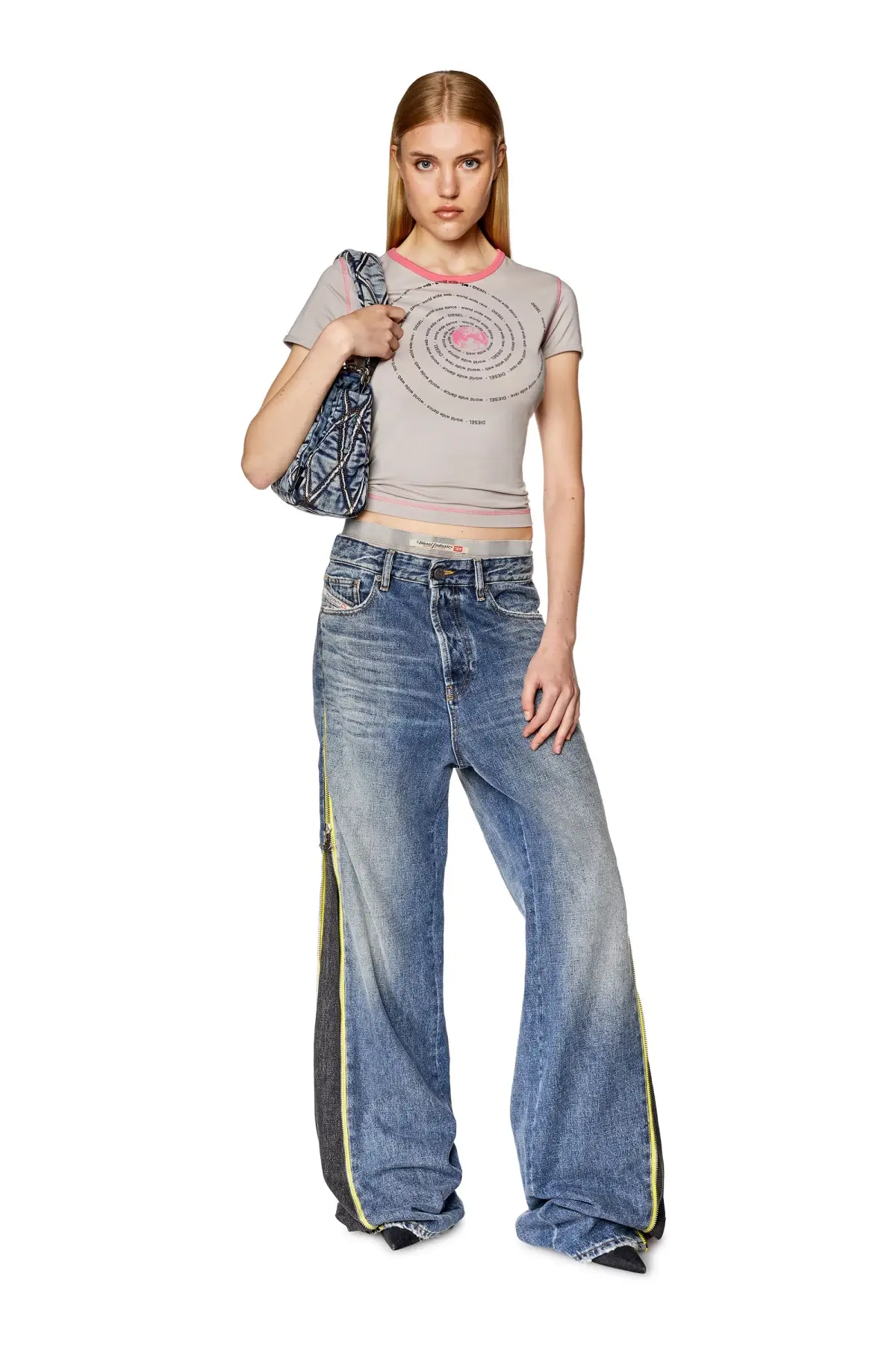 Grey T-shirt with World Wide spiral print