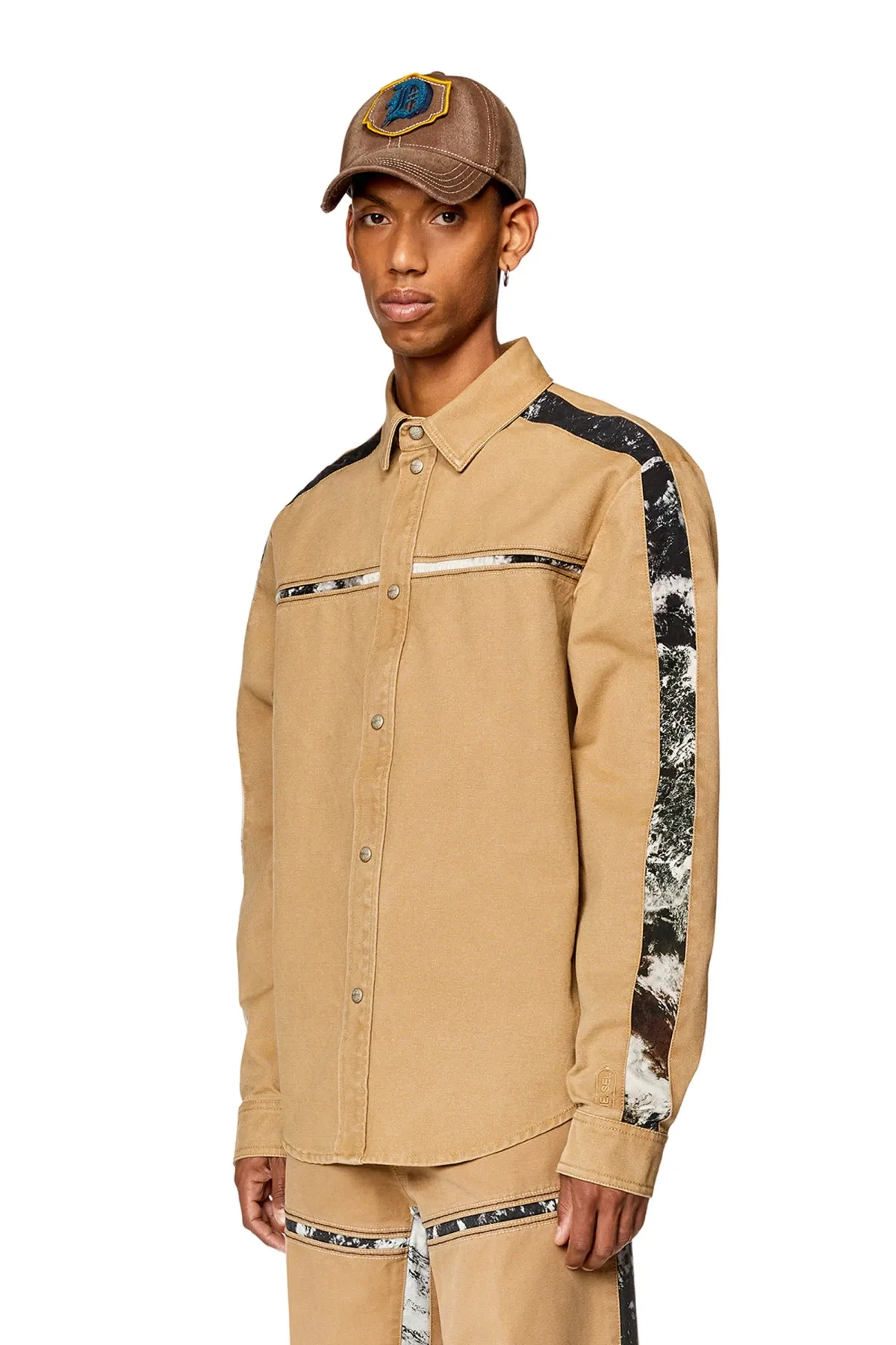 Brown Canvas shirt with printed inserts