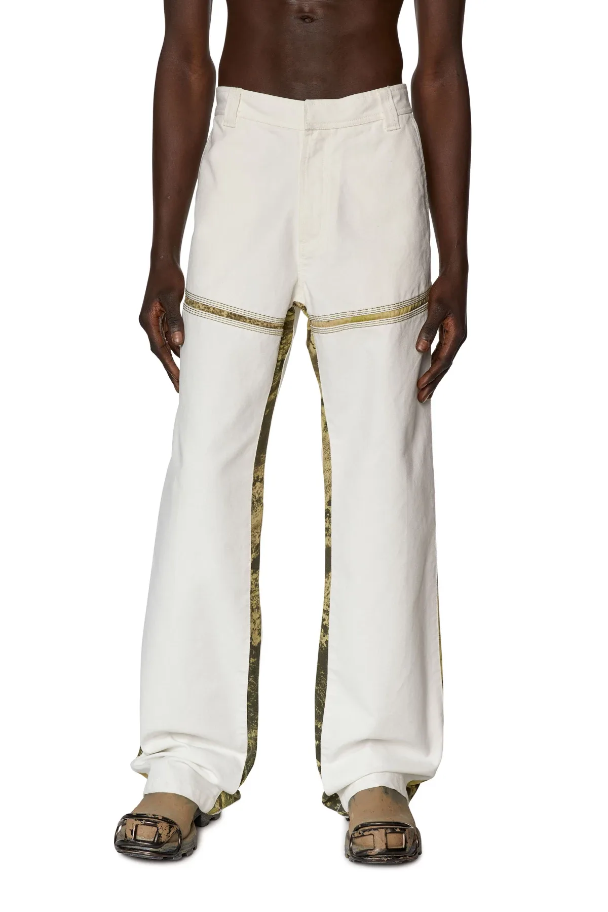White Canvas pants with printed inserts