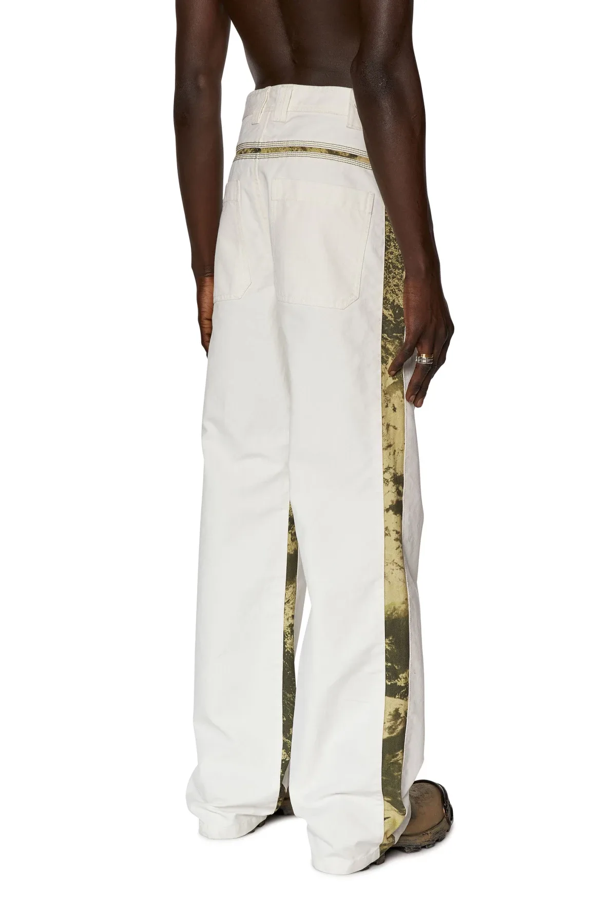 White Canvas pants with printed inserts