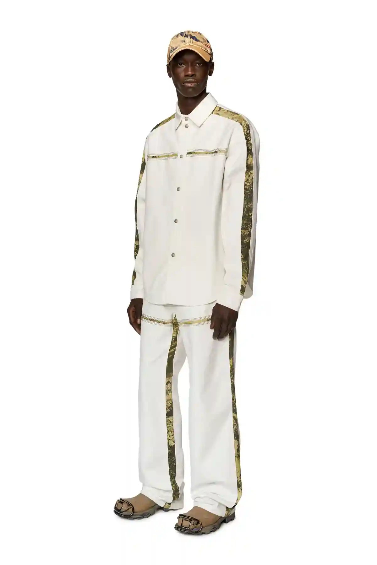 White Canvas pants with printed inserts