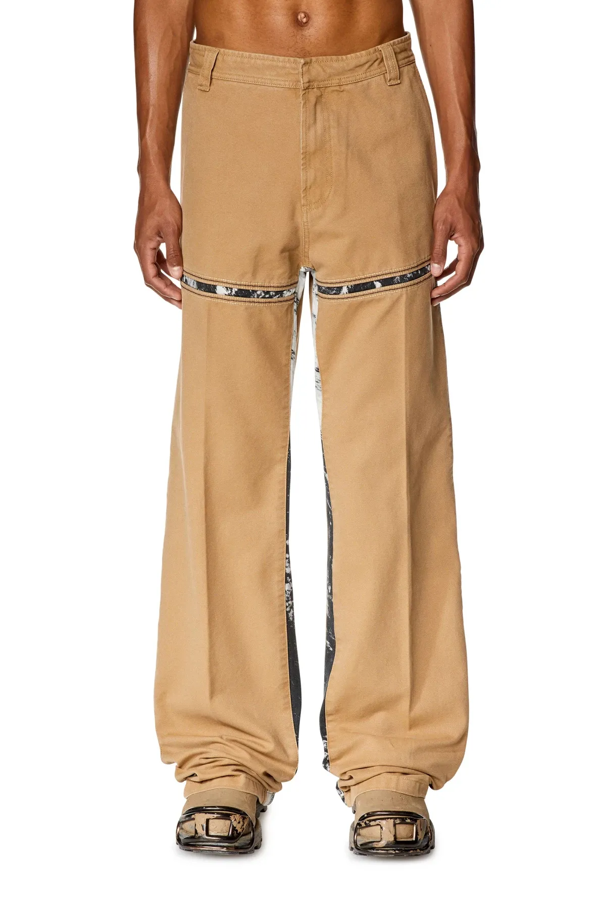 Brown Canvas pants with printed inserts
