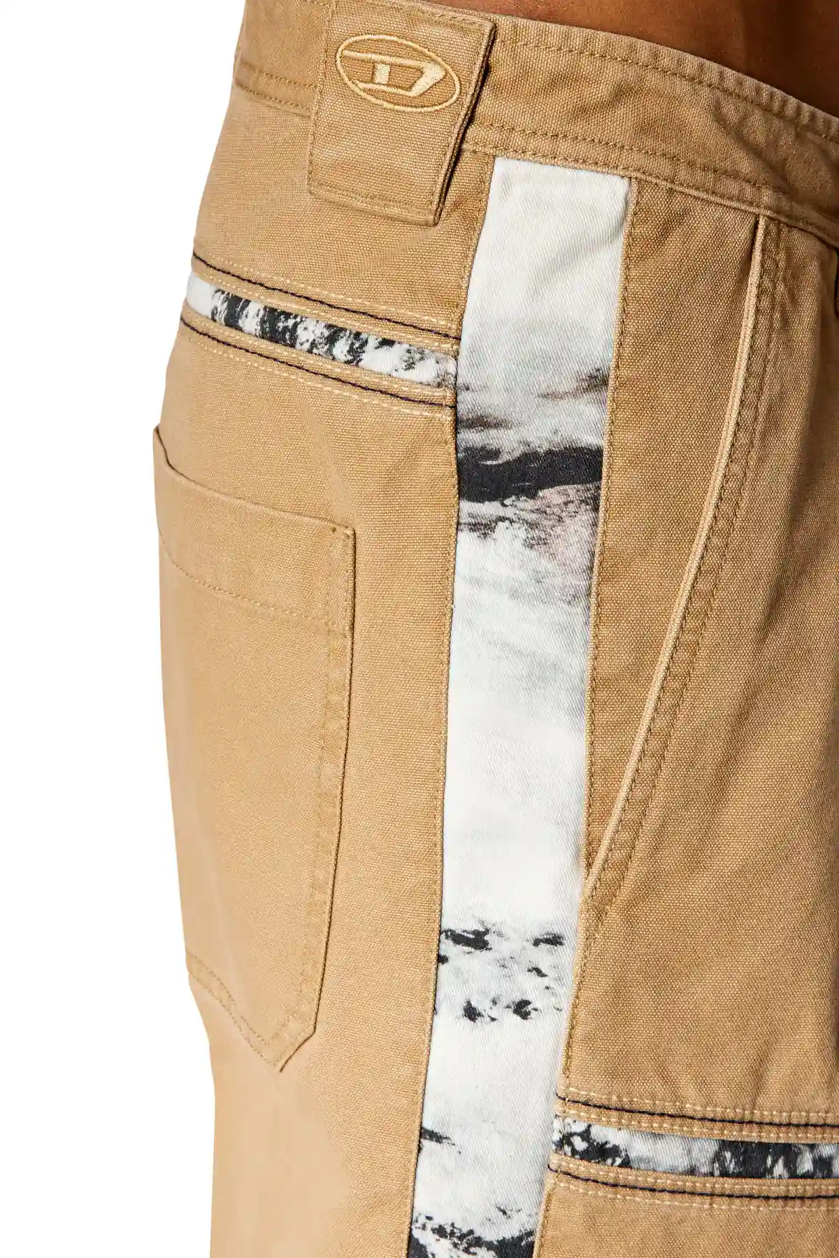 Brown Canvas pants with printed inserts