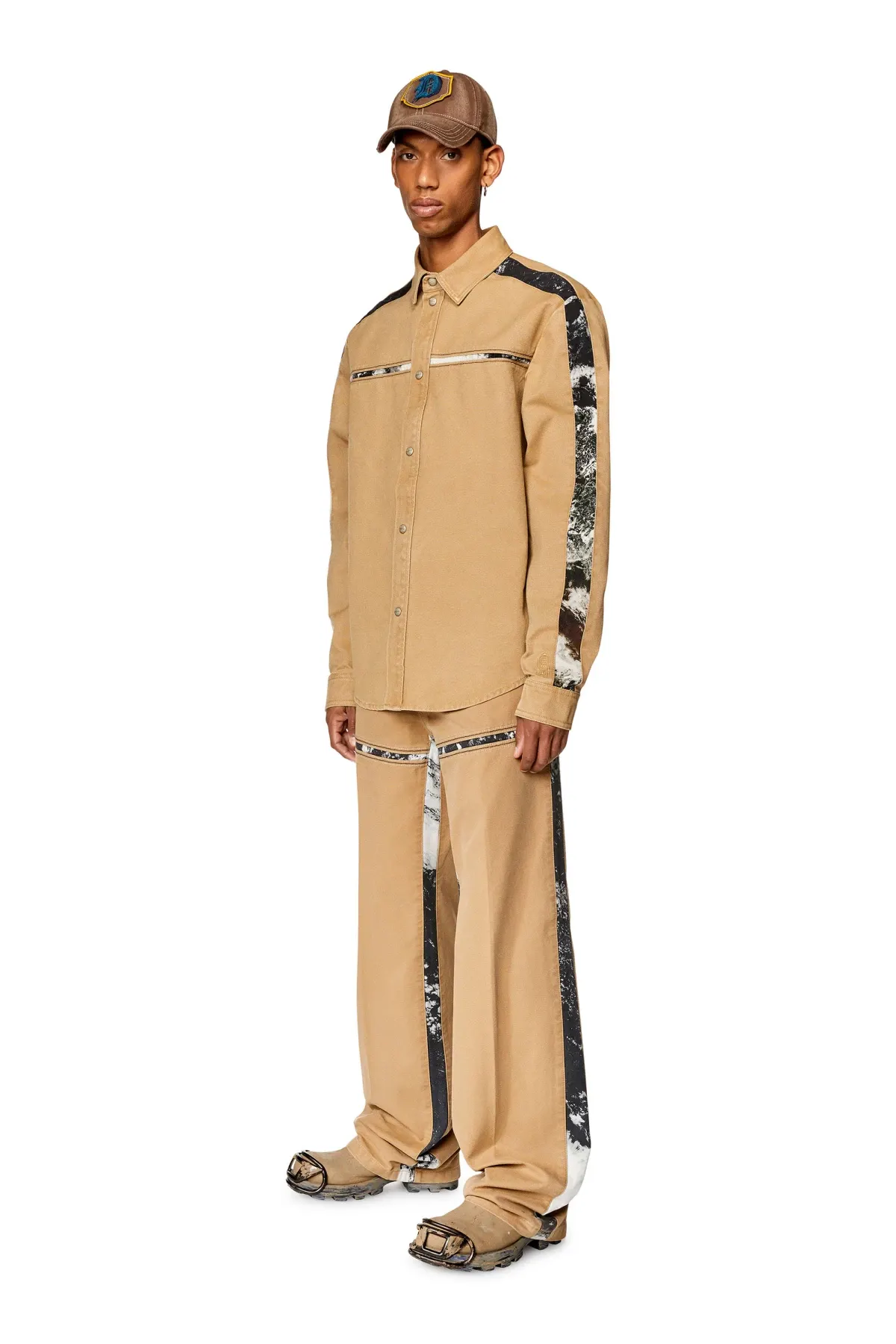 Brown Canvas pants with printed inserts