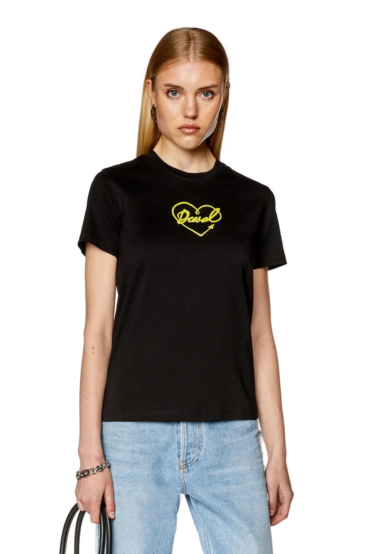 Black T-shirt with puffy Diesel heart print