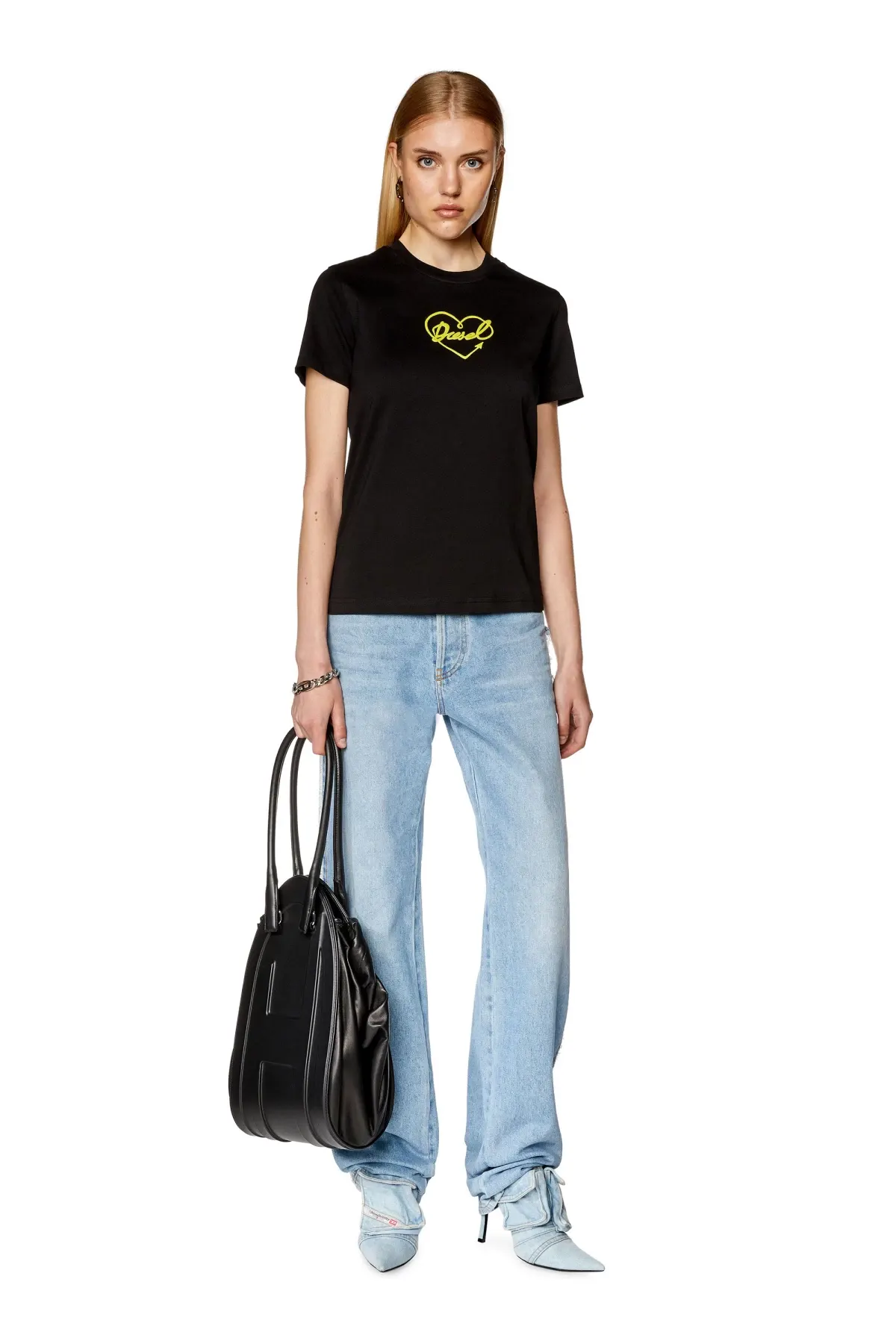 Black T-shirt with puffy Diesel heart print