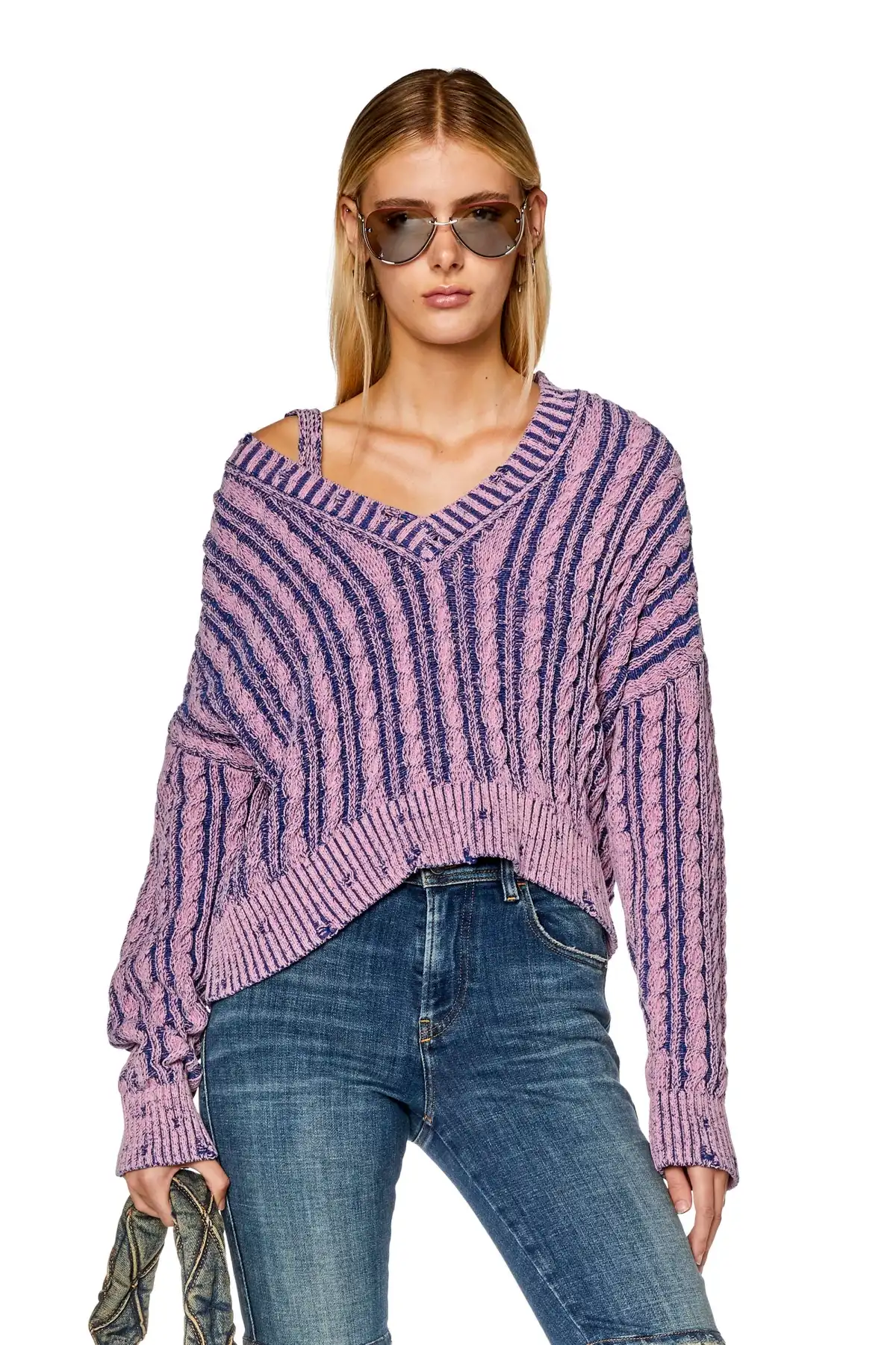 Violet Chunky jumper in two-tone cotton