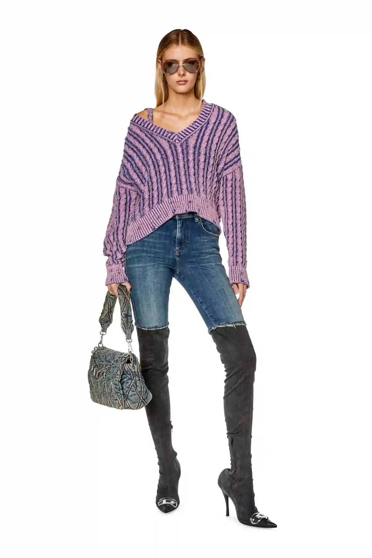 Violet Chunky jumper in two-tone cotton