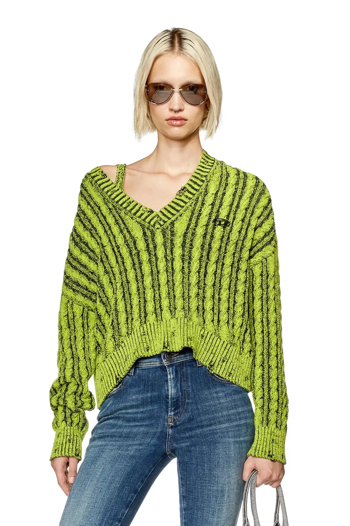 Green Chunky jumper in two-tone cotton