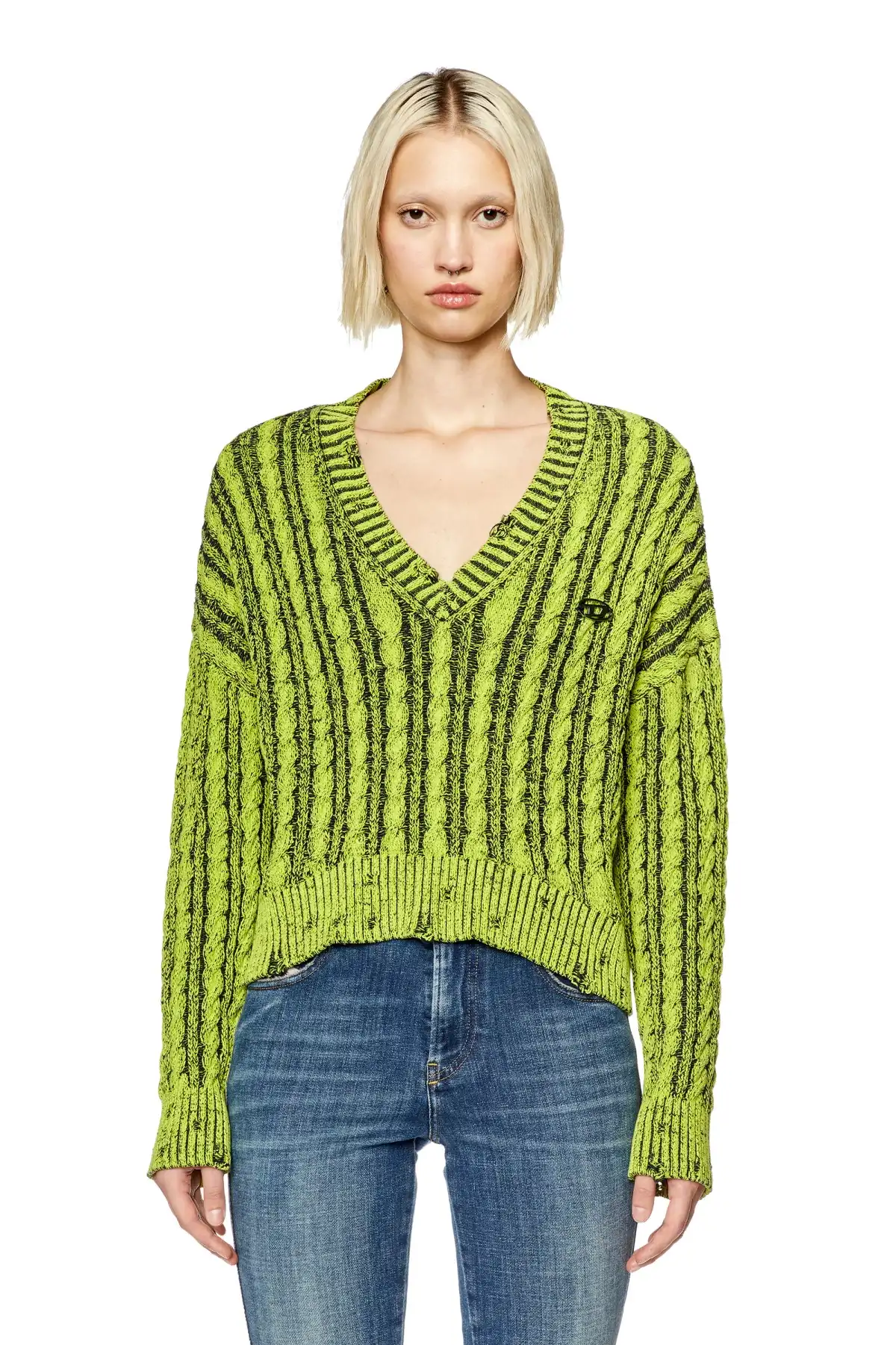 Green Chunky jumper in two-tone cotton