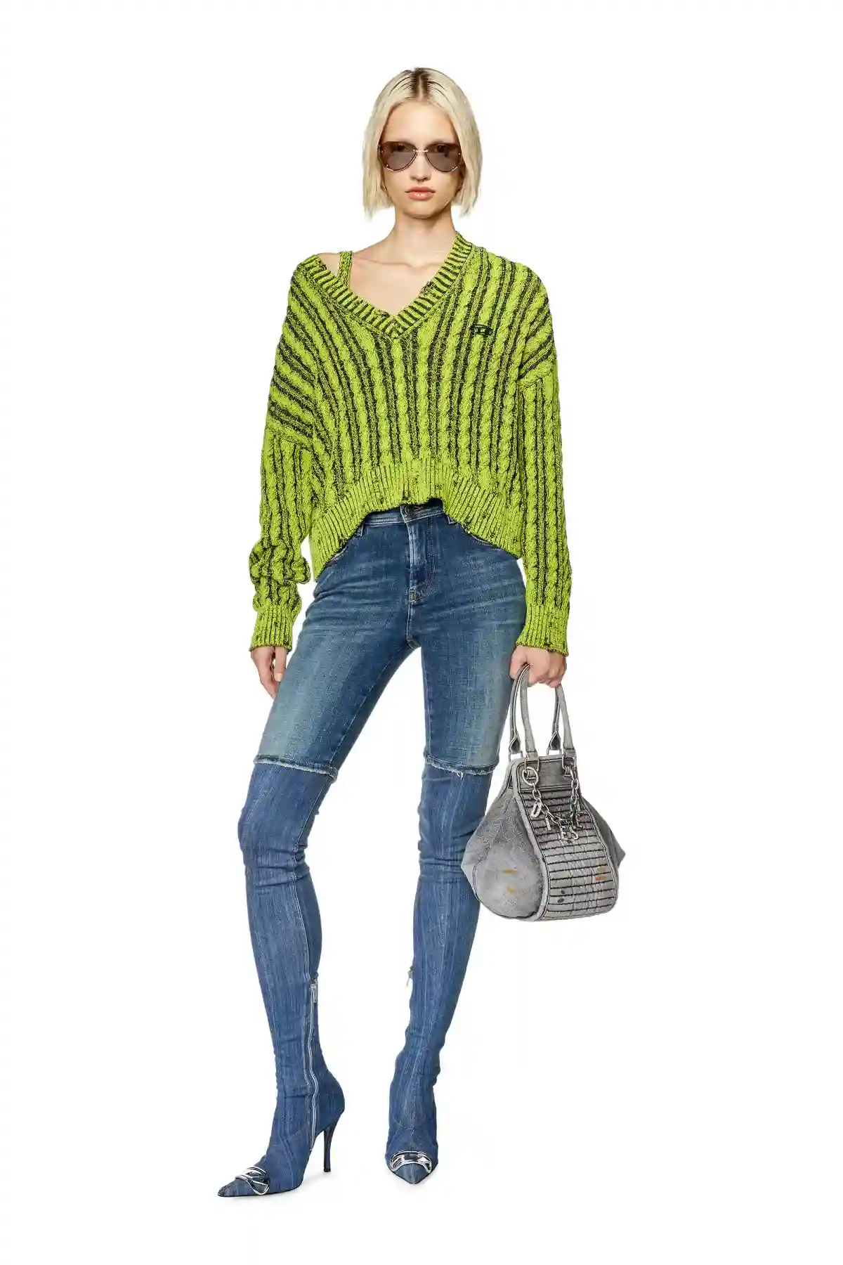 Green Chunky jumper in two-tone cotton