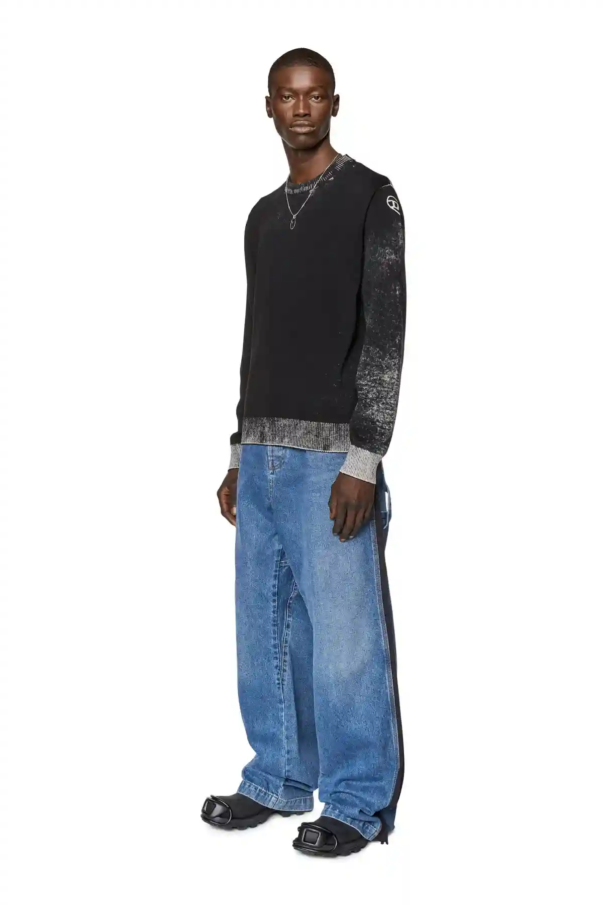 Black Reverse-print cotton jumper