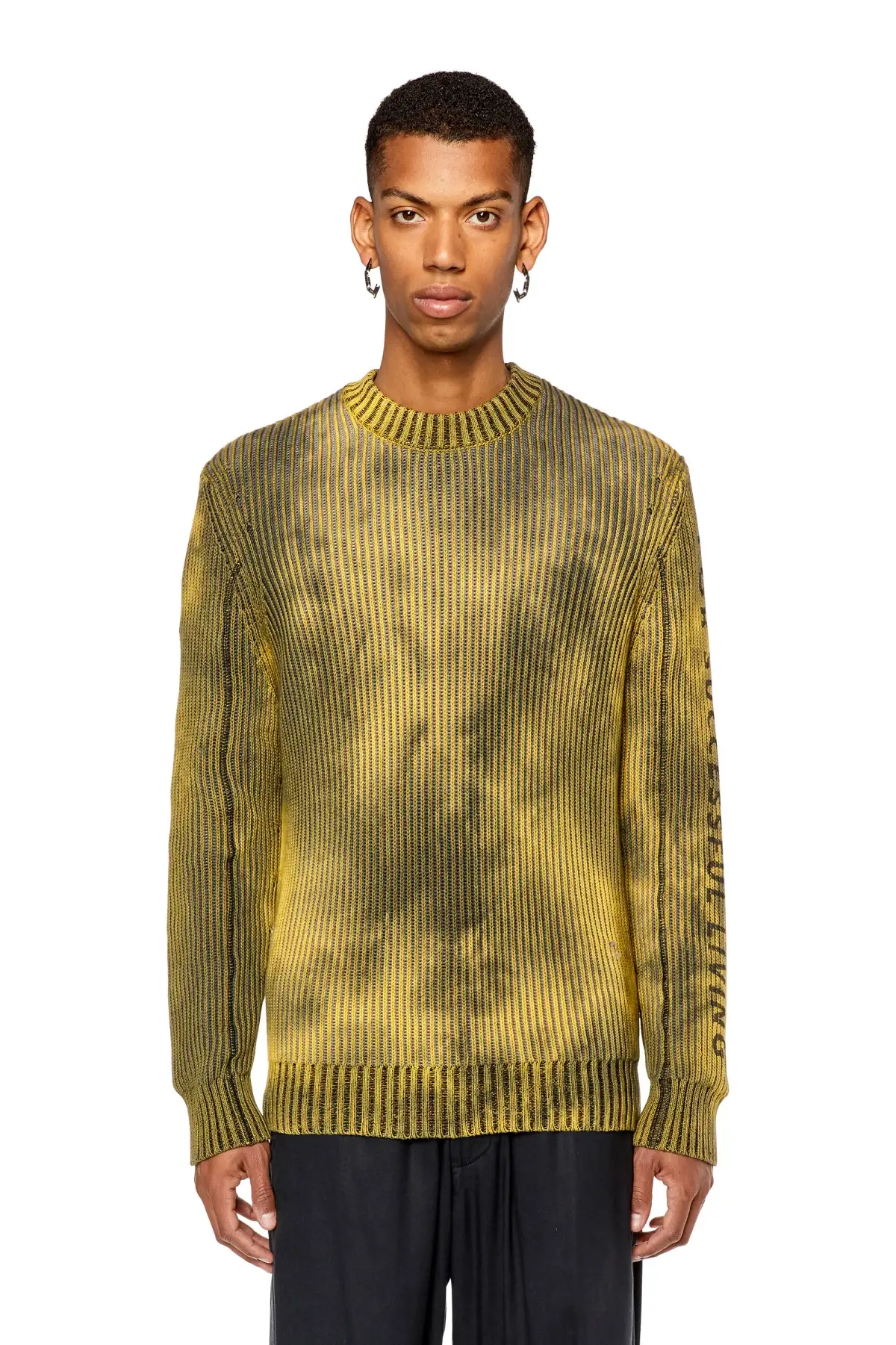 Multicolor Cotton pullover with bad-dye effect