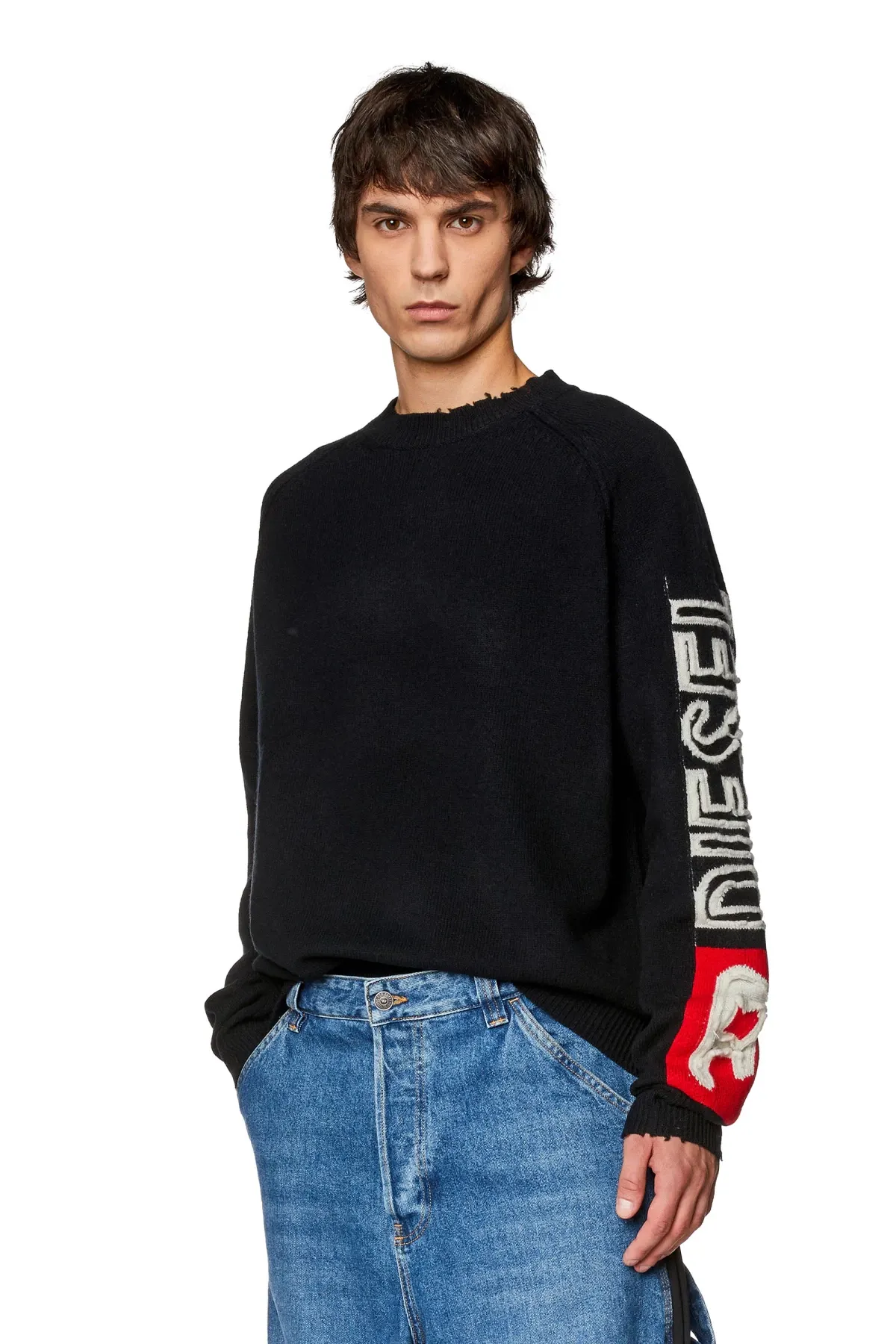 Black Wool sweater with cut-up logo