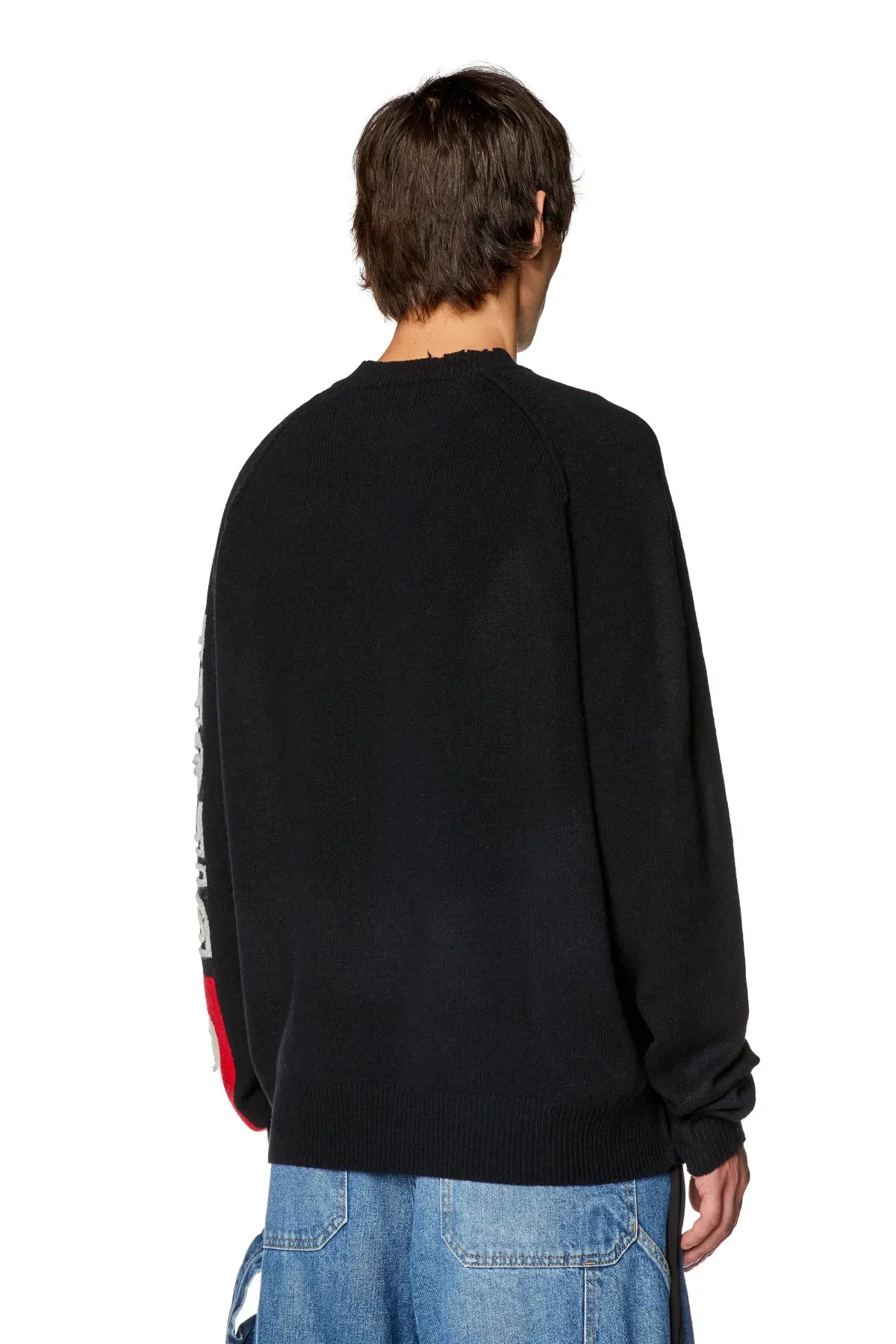 Black Wool sweater with cut-up logo