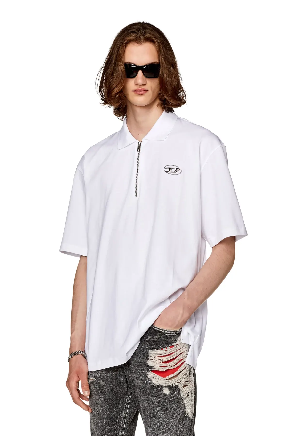 White Polo shirt with half zip