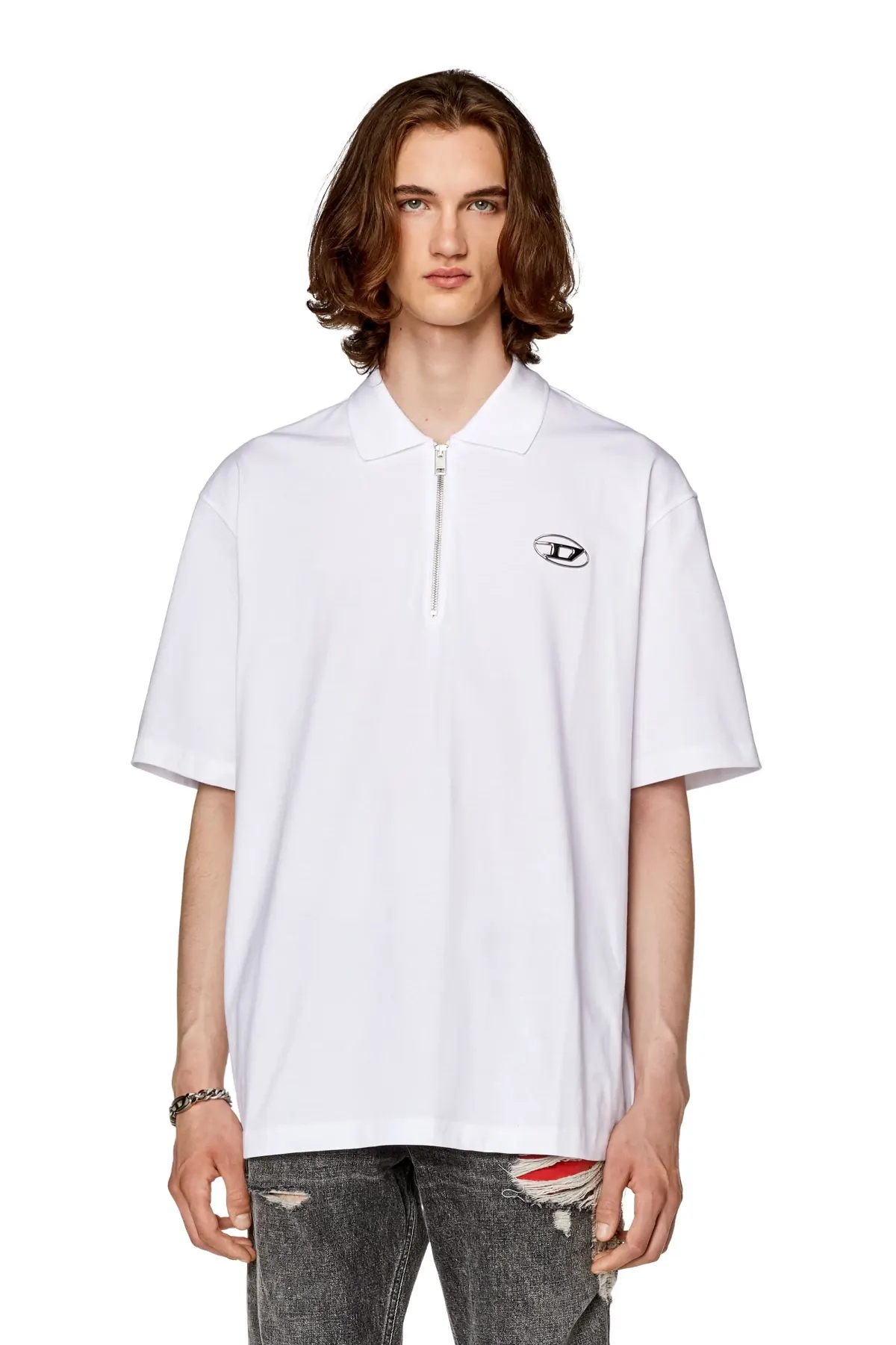 White Polo shirt with half zip