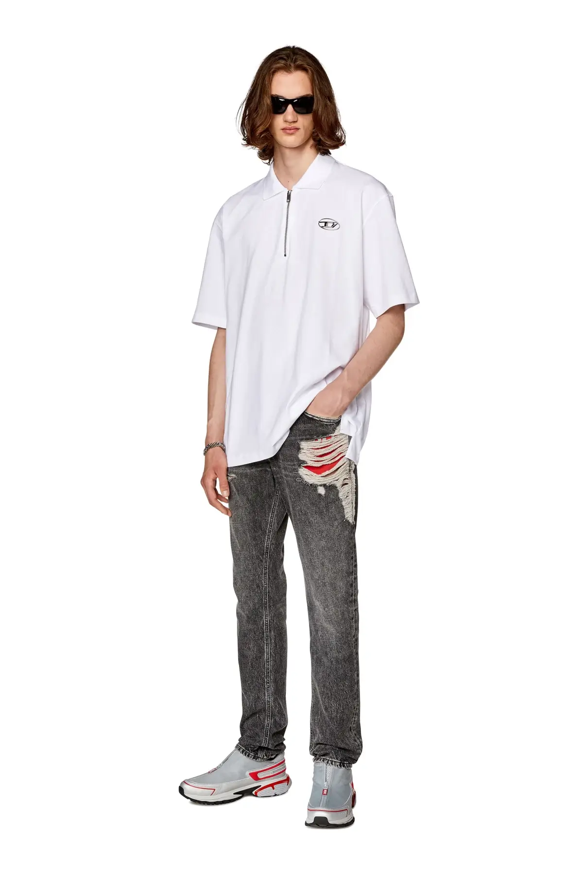 White Polo shirt with half zip