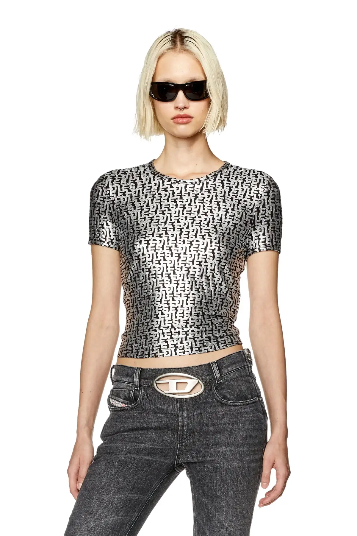 Grey T-shirt with foil monogram print