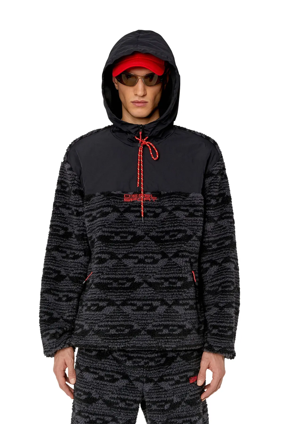 Black Hoodie in recycled logo fleece