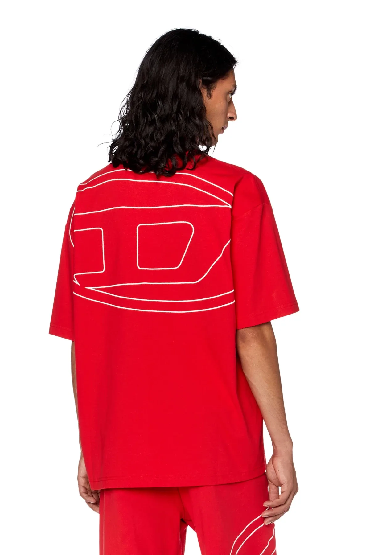 Red T-shirt with maxi oval D embroidery