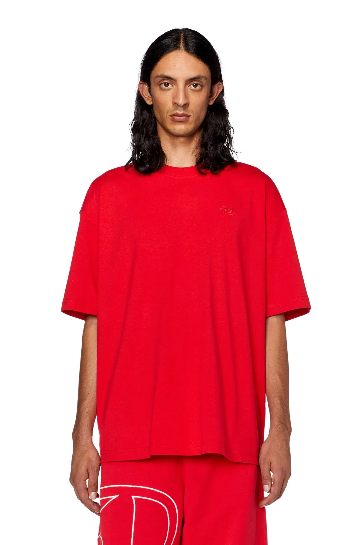 Red T-shirt with maxi oval D embroidery