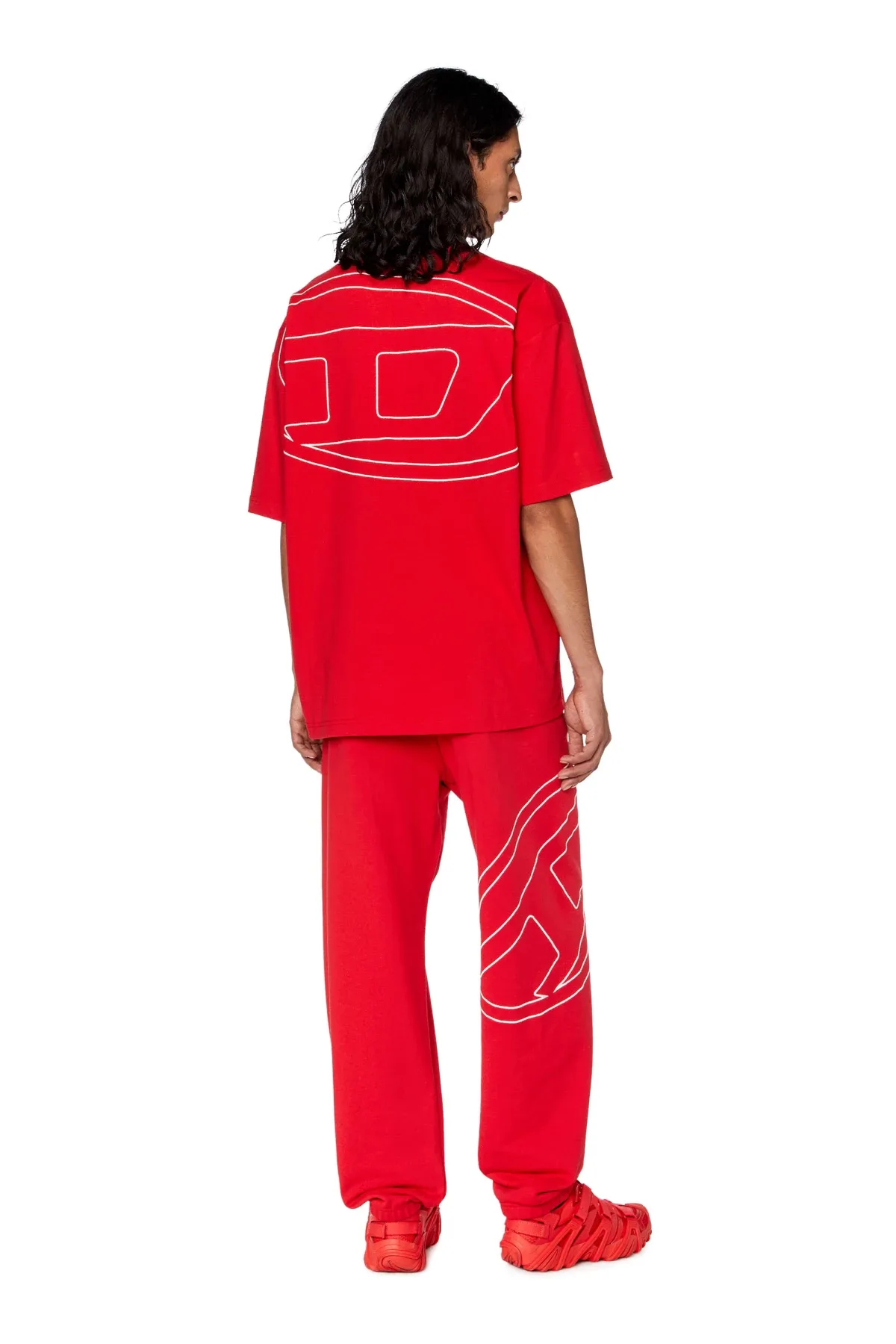 Red T-shirt with maxi oval D embroidery