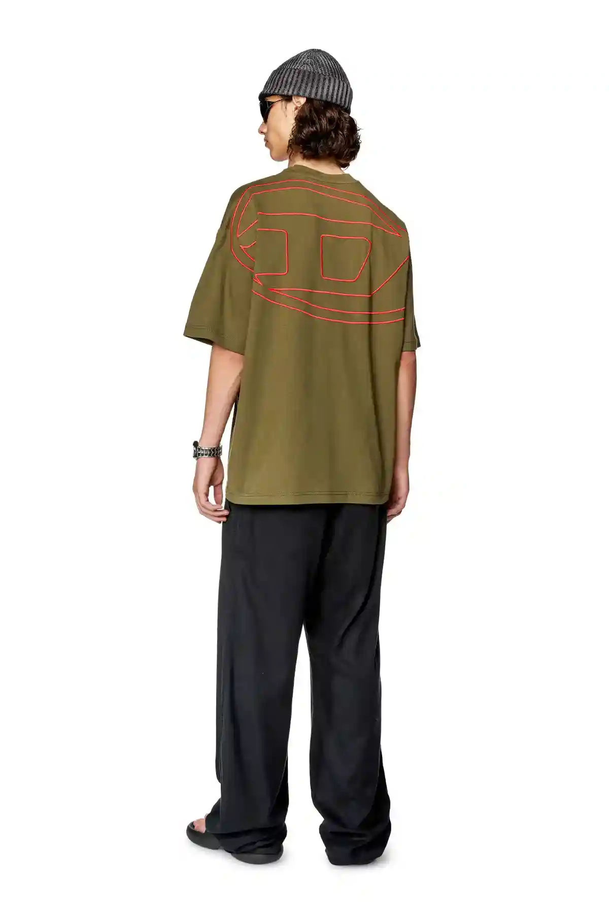 chiiiibag　DolmanSleeveDungareeShirt Green T-shirt with maxi oval D embroidery