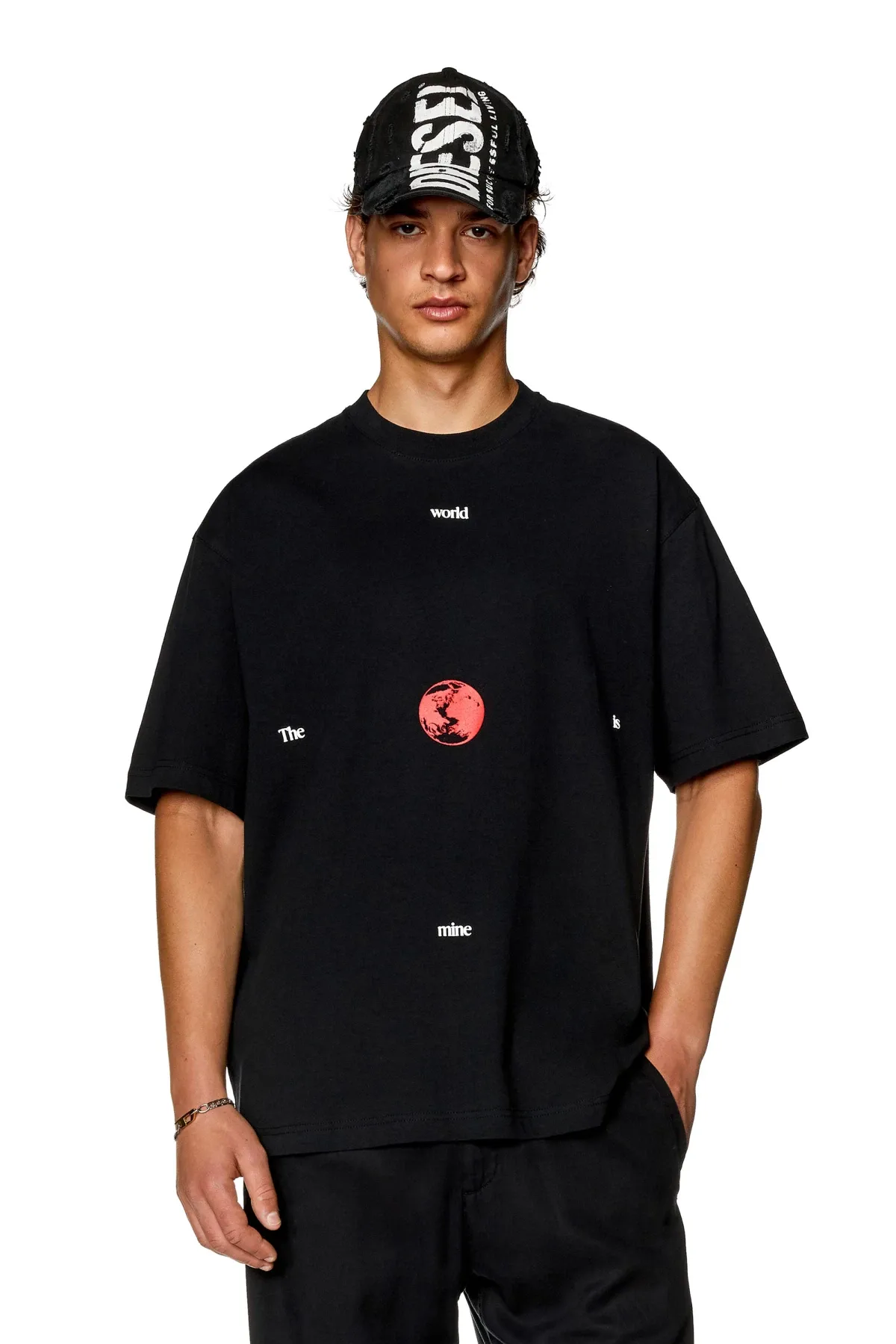 Black T-shirt with The World is Mine print