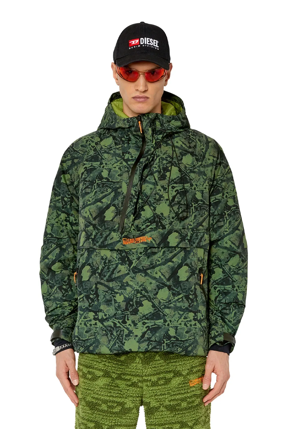 Green Padded hooded anorak with graphic print