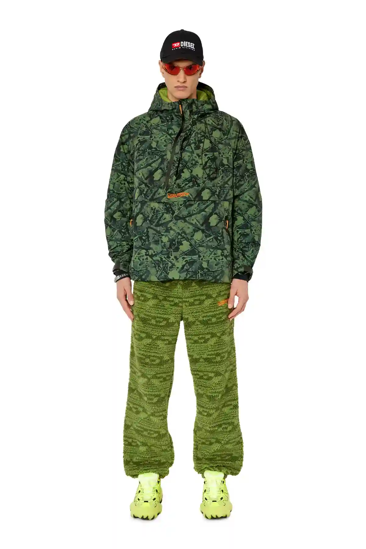 Green Padded hooded anorak with graphic print