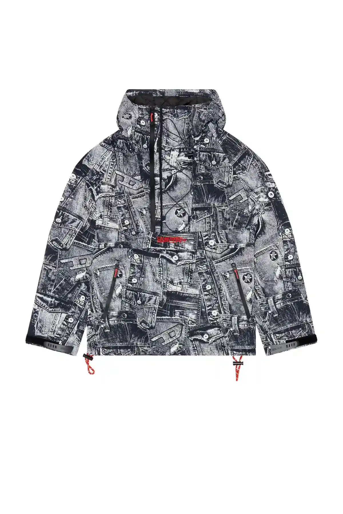 Black Padded hooded anorak with graphic print