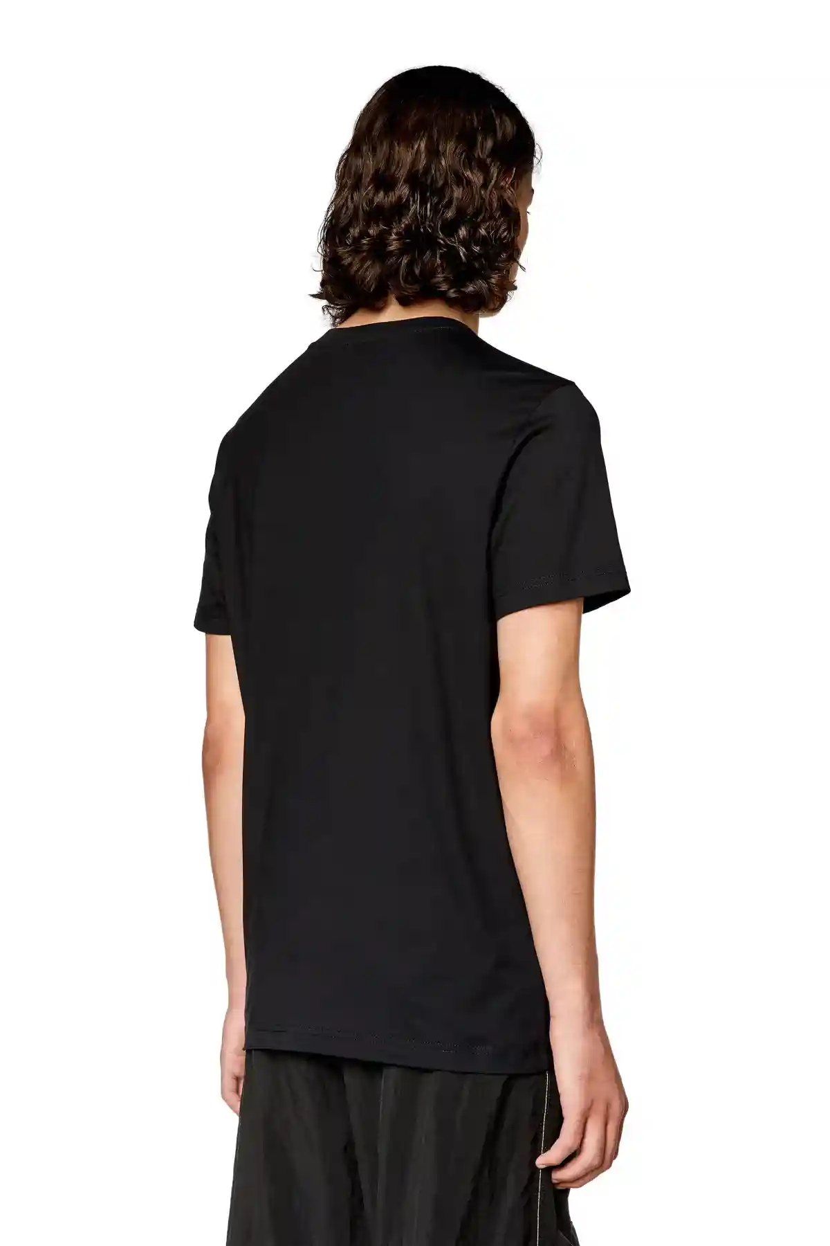Black T-shirt with shiny and flocked print
