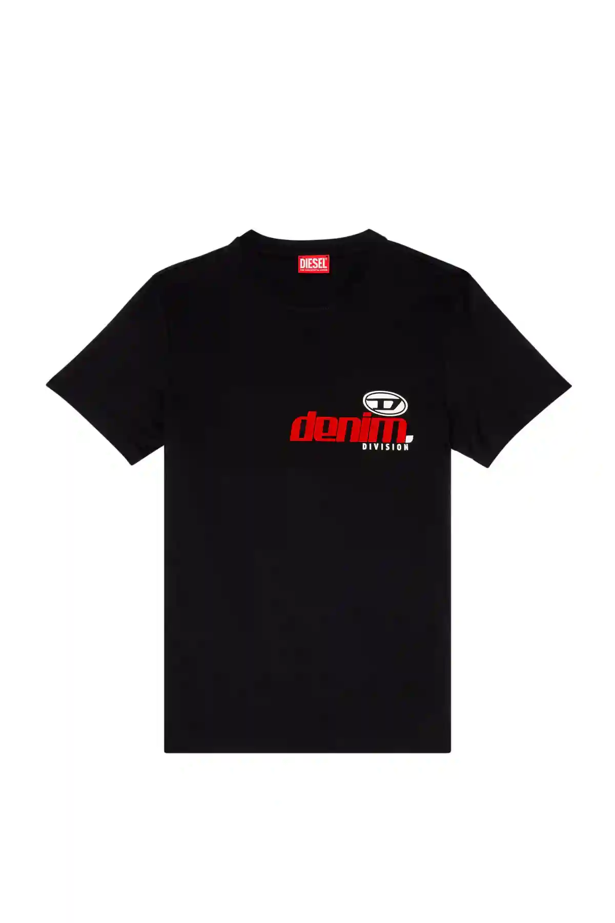 Black T-shirt with shiny and flocked print
