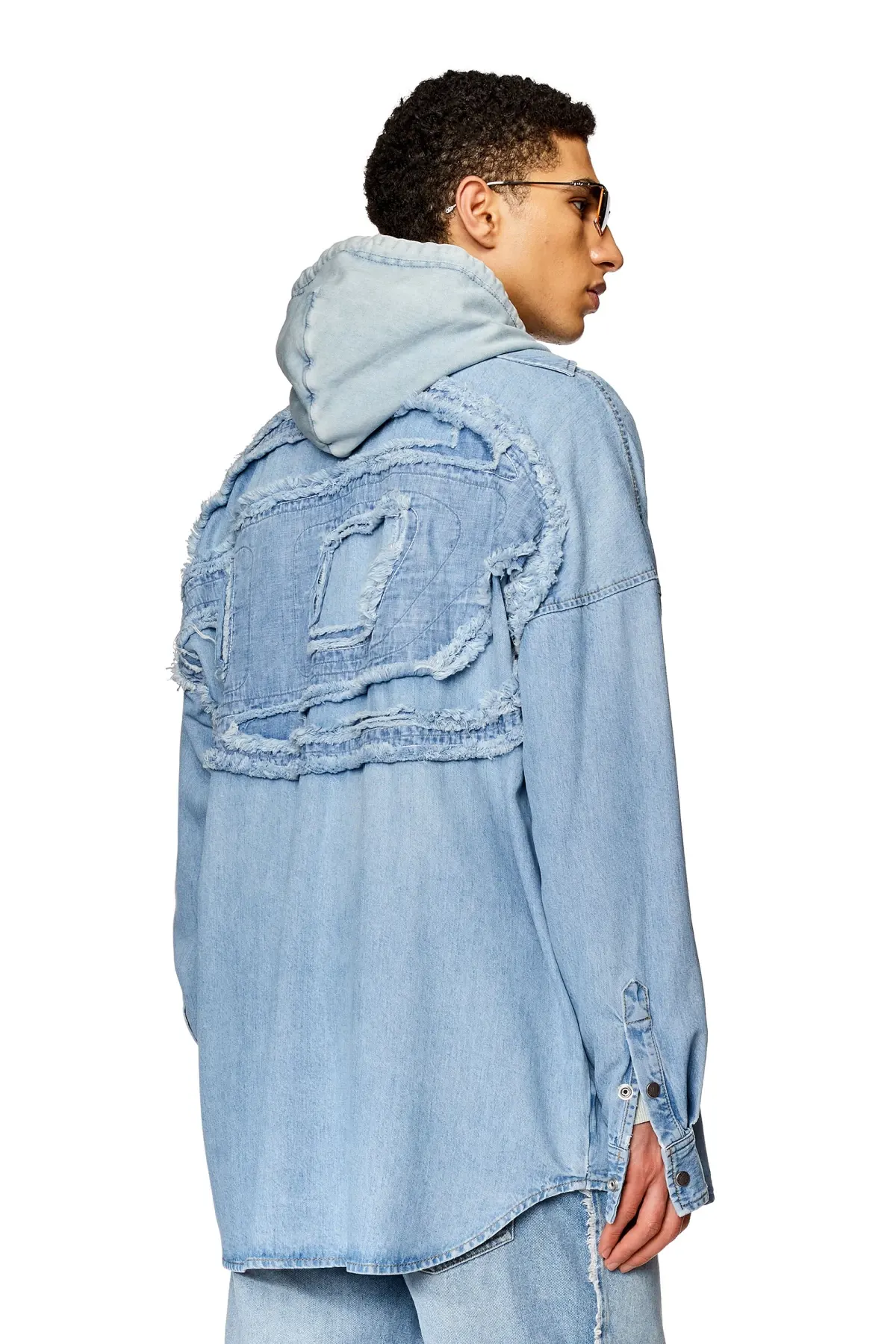 Blue Shirt in denim with distressed logo