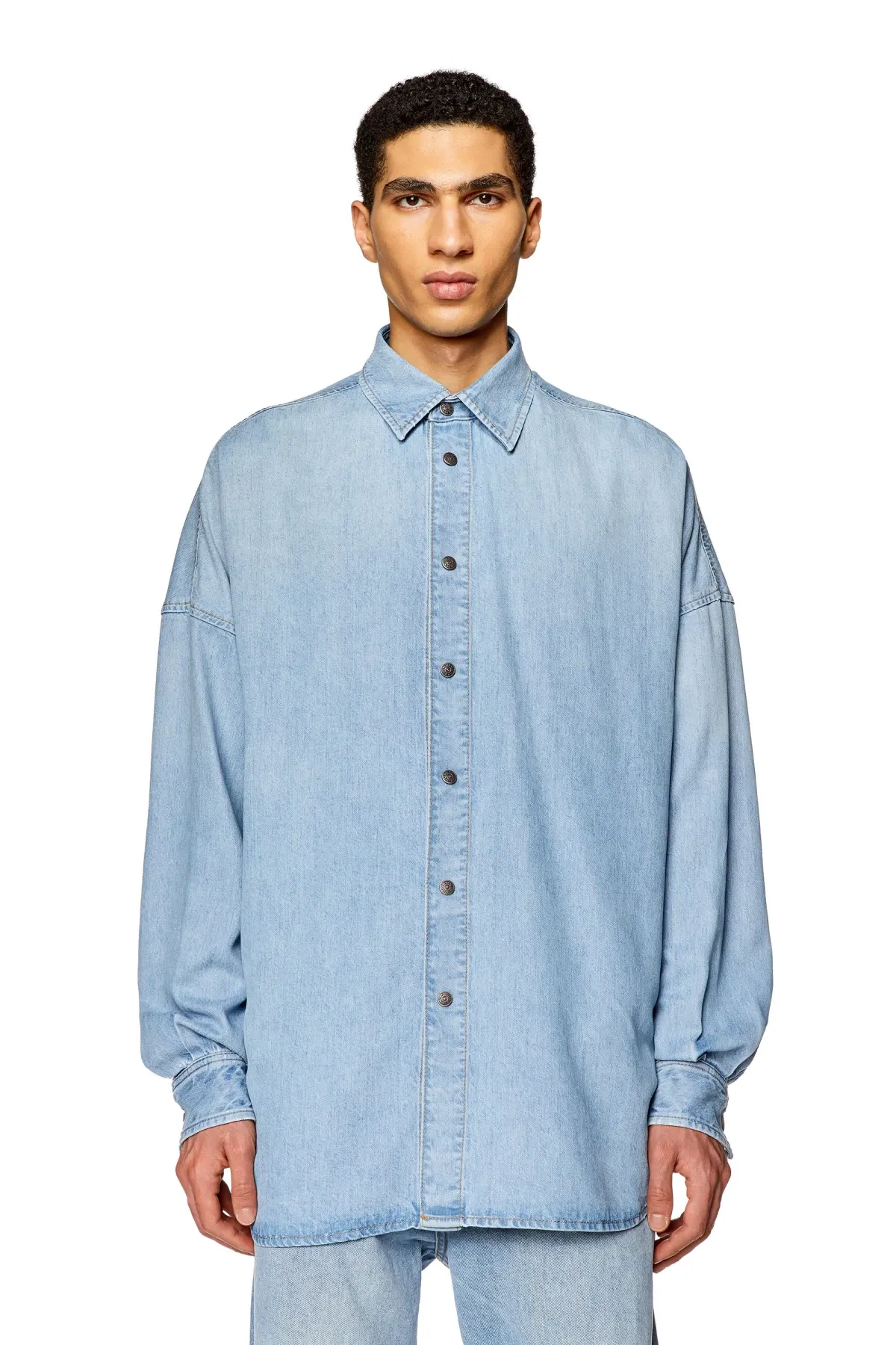 Blue Shirt in denim with distressed logo