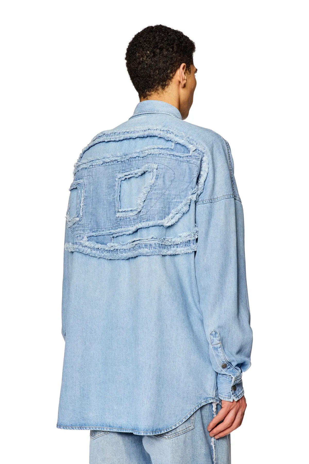 Blue Shirt in denim with distressed logo