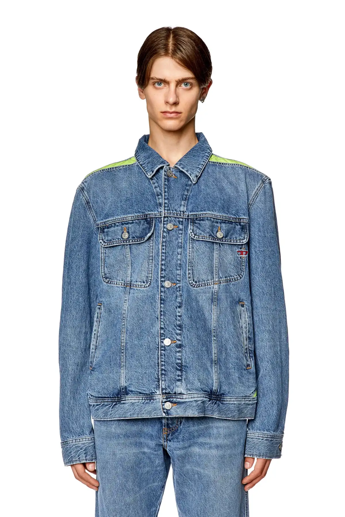 Blue Panelled trucker jacket