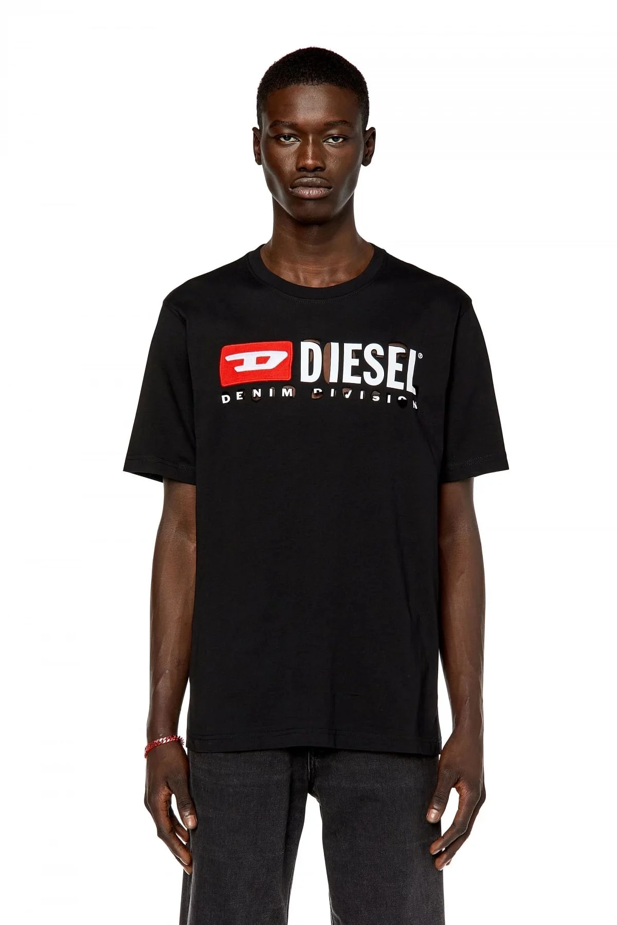 Black T-shirt with peel-off letters