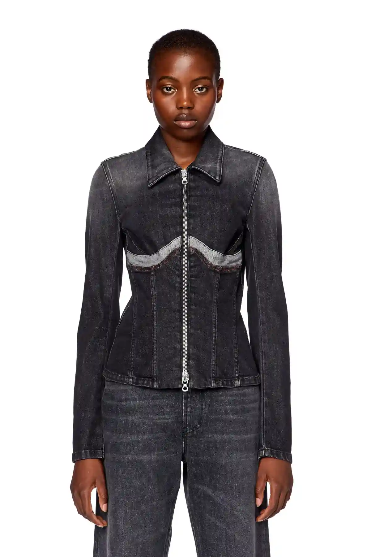 Black Zip jacket in inside-out denim
